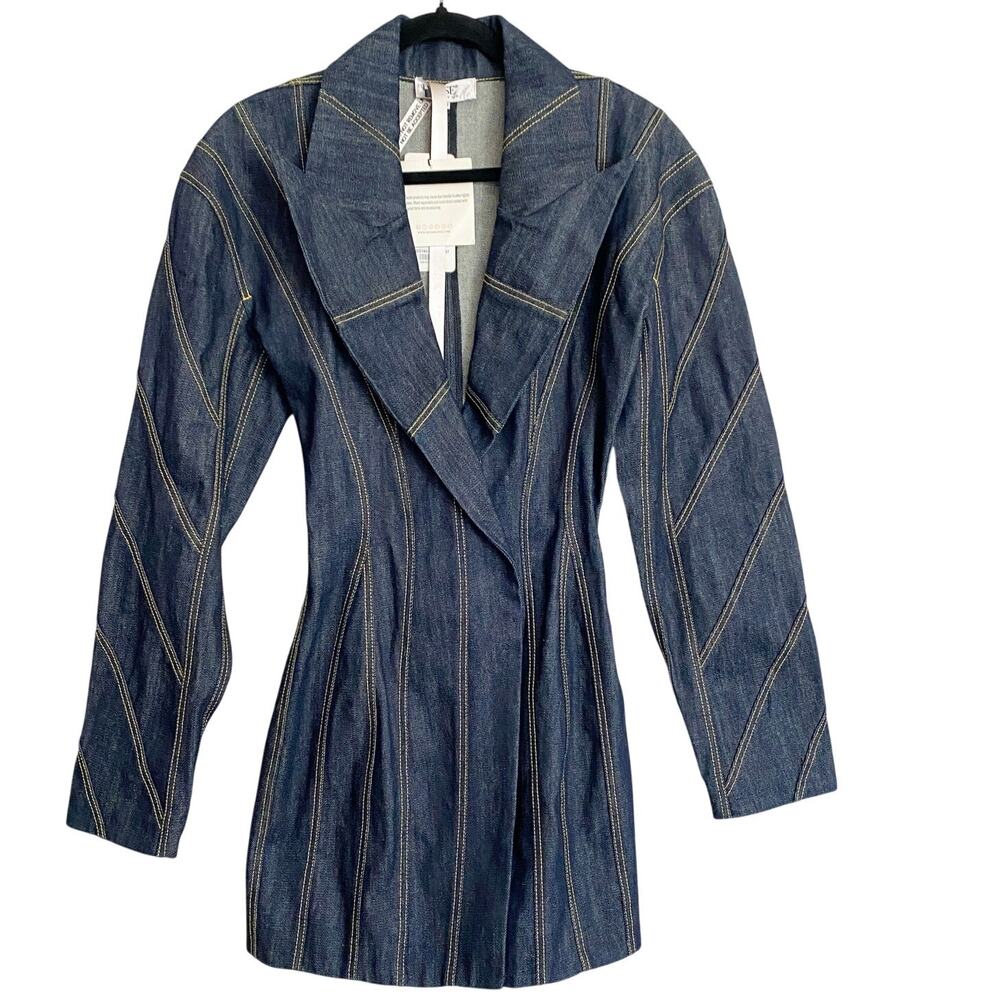 House of CB Dark Denim Etienne Jacket Mini Dress Blue Size XS NWT - Picture 3 of 6